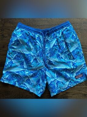 Vineyard Vines Blue Fish-Print Swim Trunks